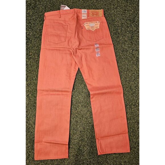 LEVI'S 501 Jeans NWT Button Fly Shrink to Fit Salmon Coral Straight Mens 38x32 - Picture 9 of 9